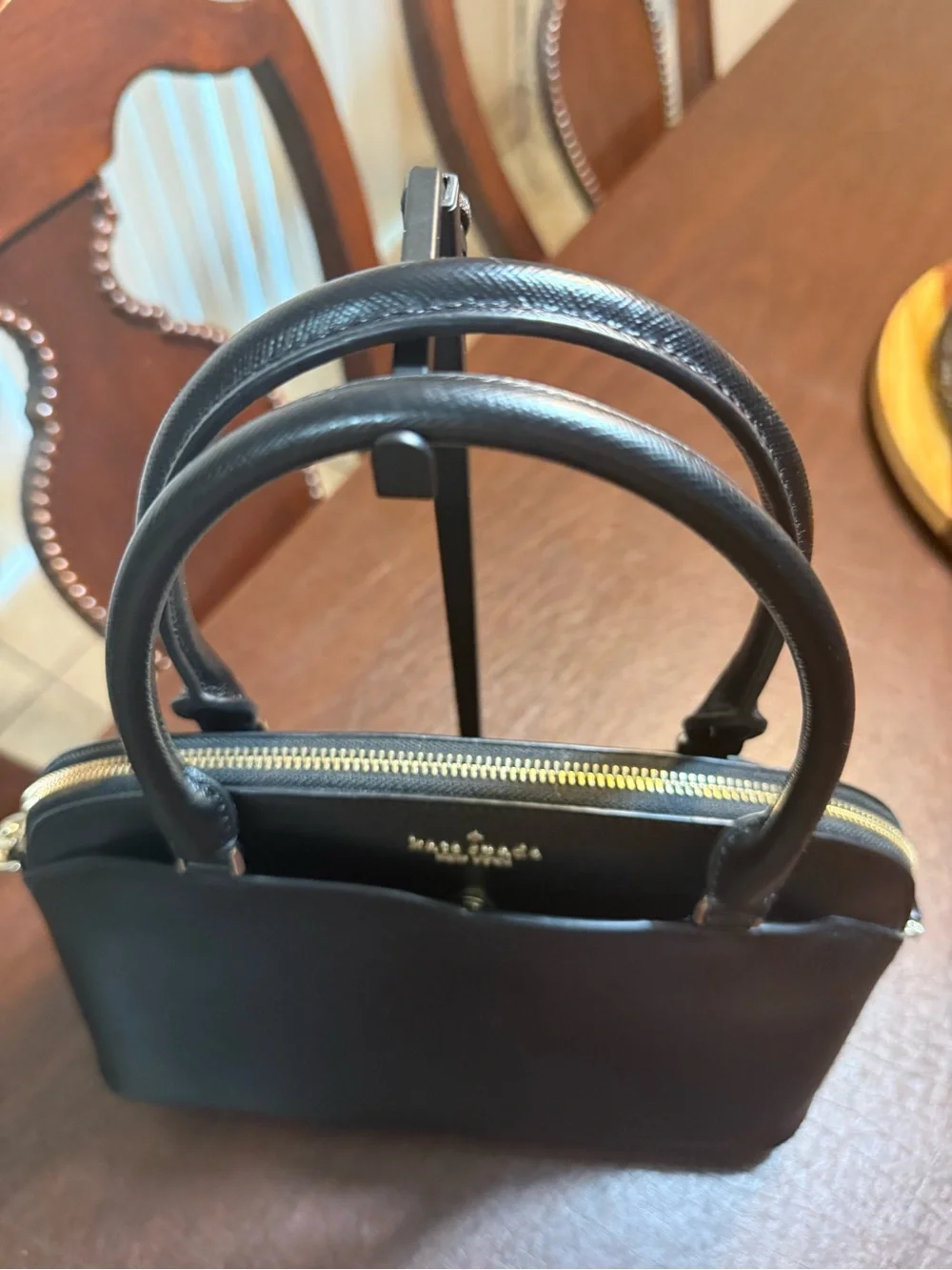 kate spade black crossgrain leather Payton meduim dome satchel
